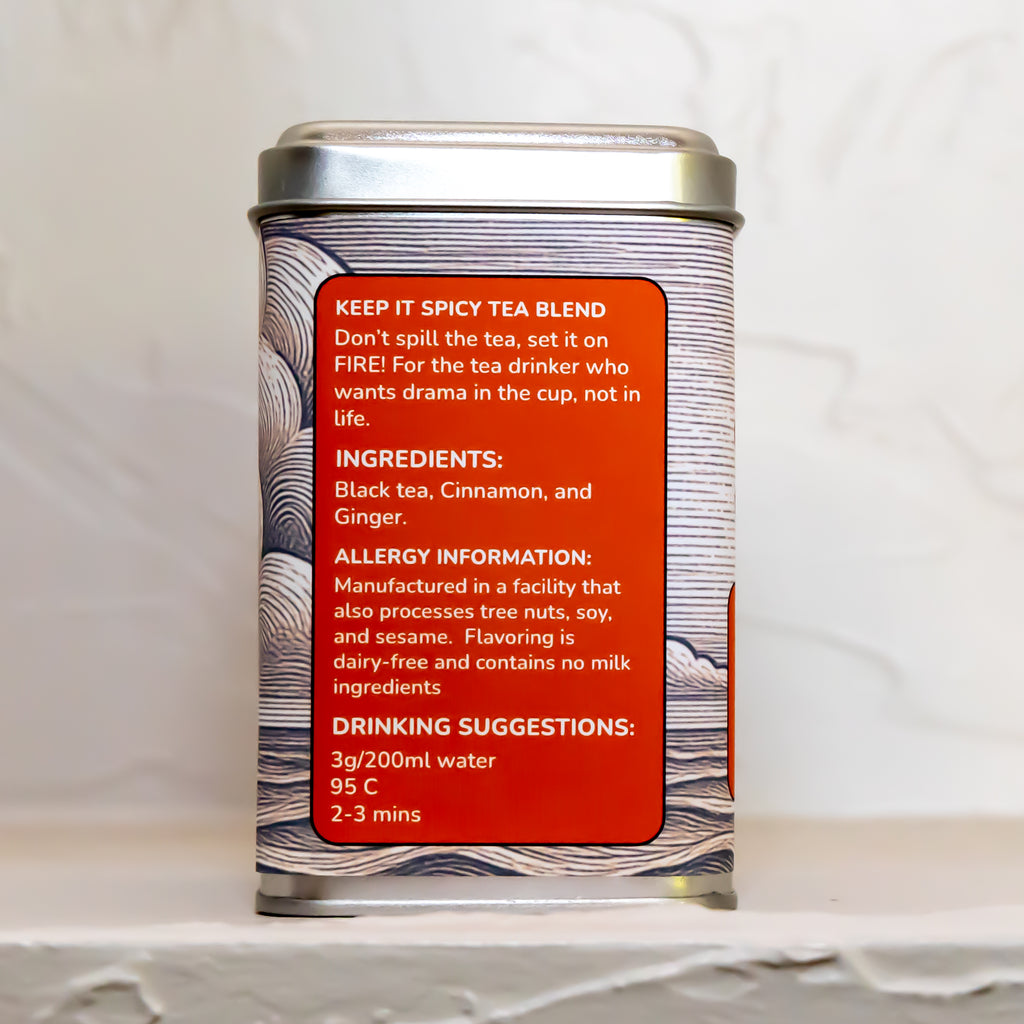 Keep It Spicy chai tea package back label with product details